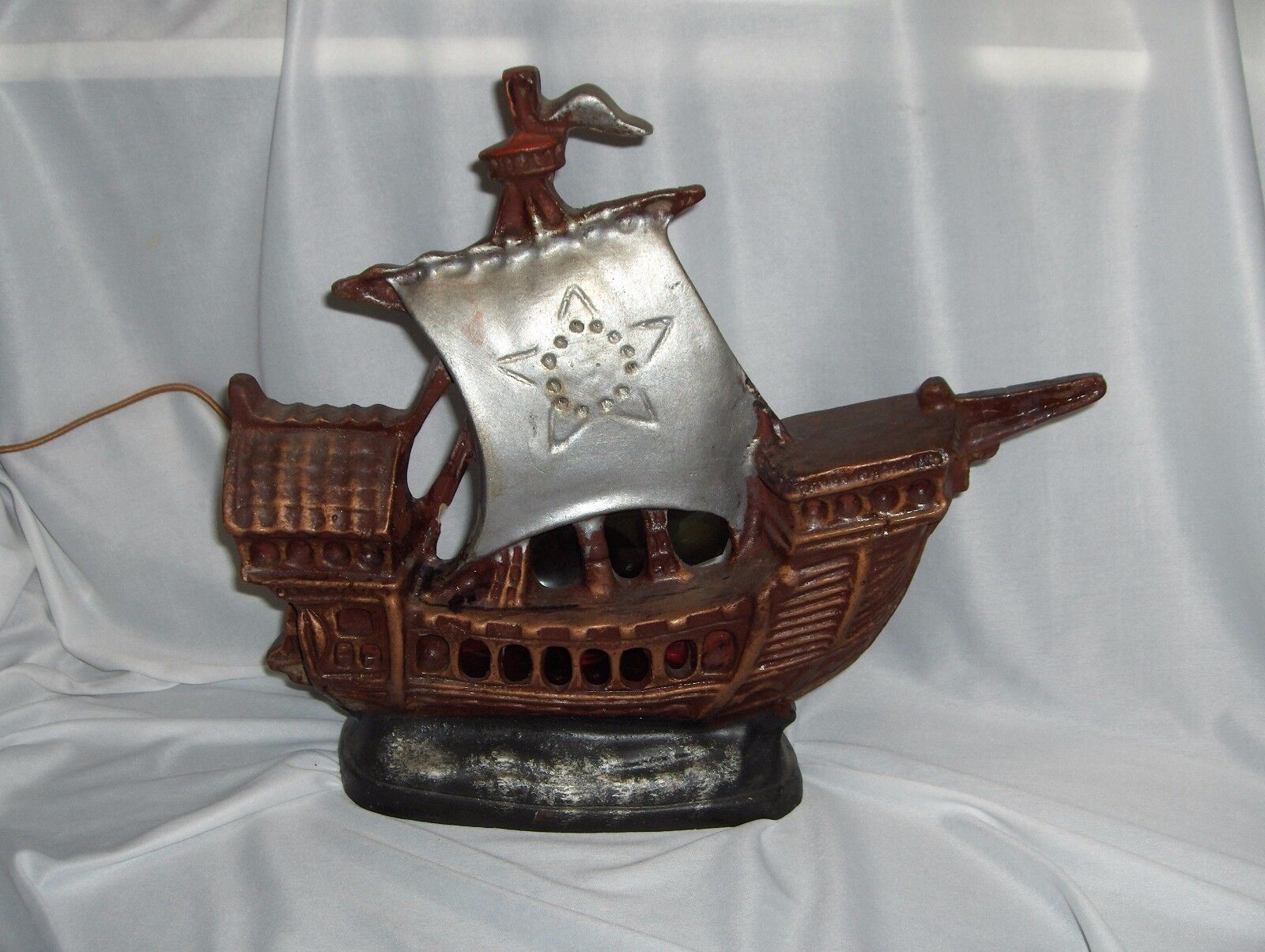 Vintage Table Lamp Spanish Galleon Sailing Ship Chalk-ware Early to Mid 1900's