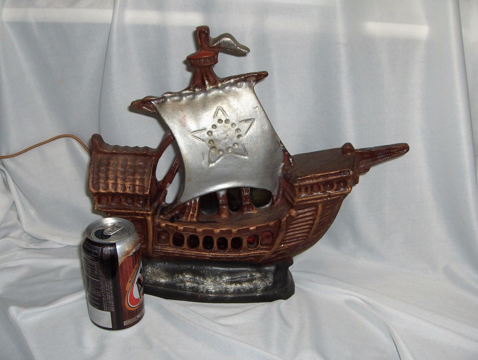 Vintage Table Lamp Spanish Galleon Sailing Ship Chalk-ware Early to Mid 1900's