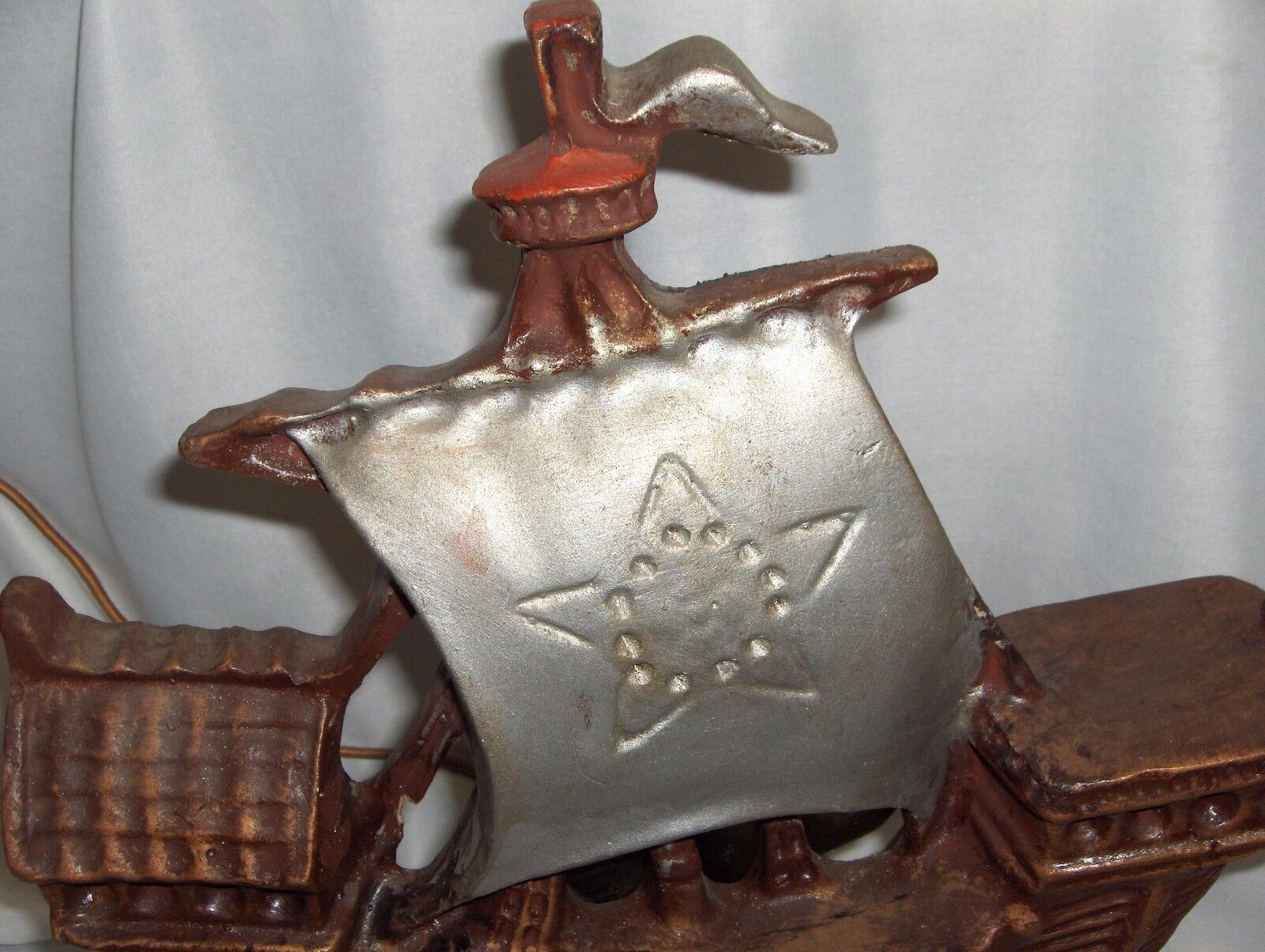 Vintage Table Lamp Spanish Galleon Sailing Ship Chalk-ware Early to Mid 1900's