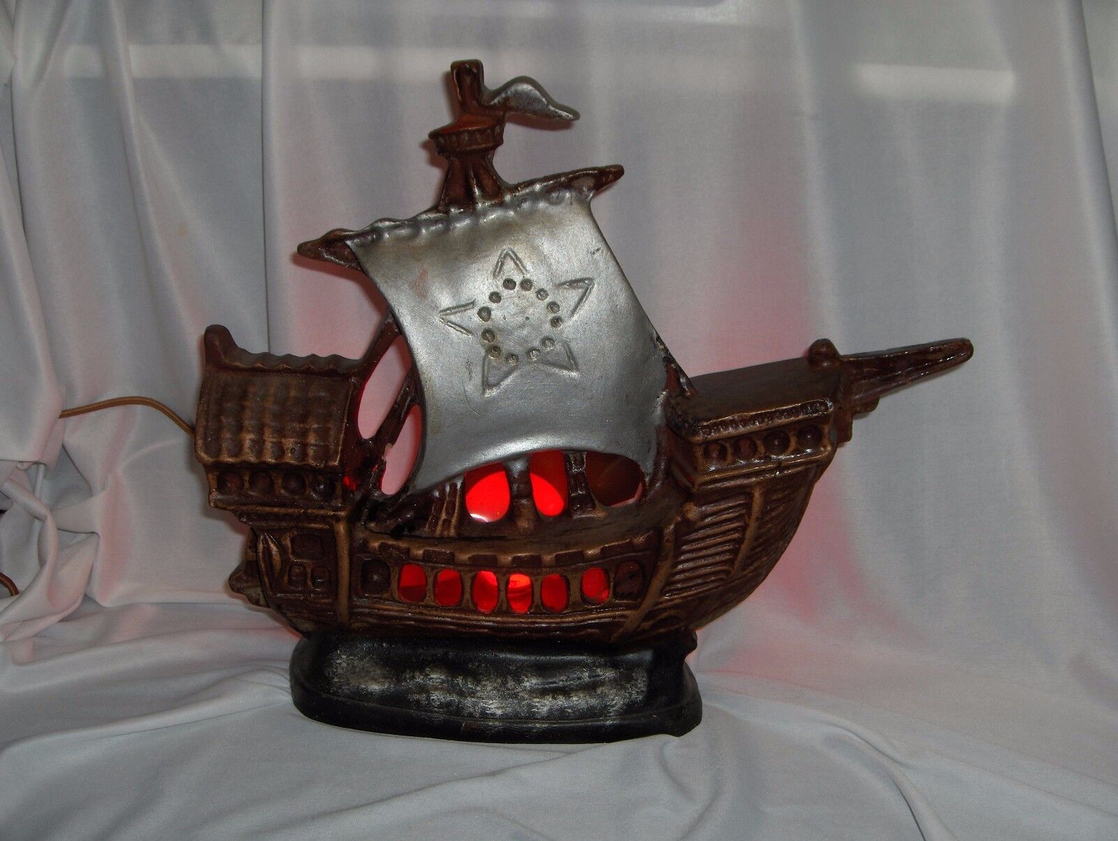 Vintage Table Lamp Spanish Galleon Sailing Ship Chalk-ware Early to Mid 1900's