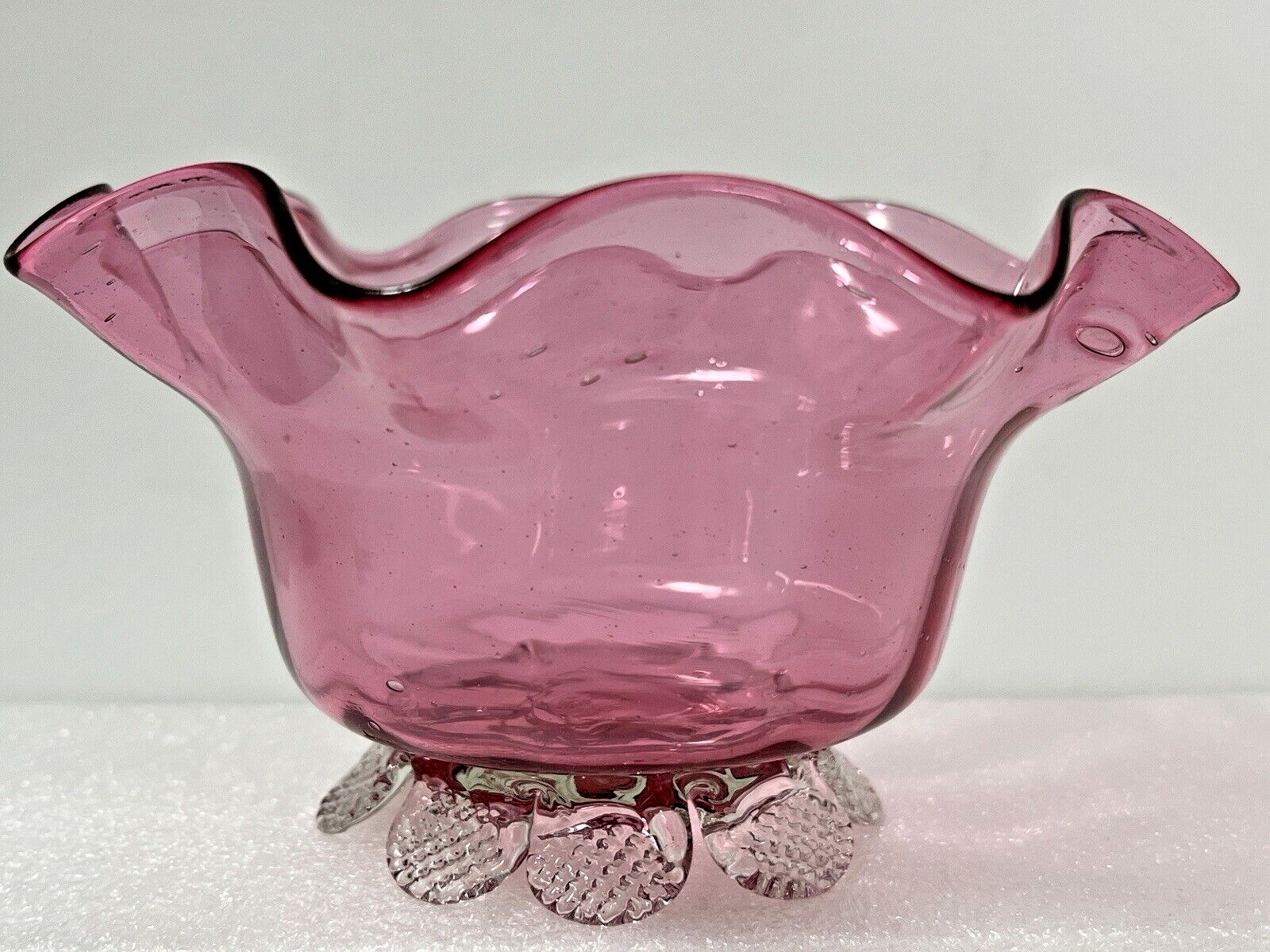 Victorian Cranberry Glass ~ Creamer & Sugar Bowl ~ Uranium Handle & Feet 1800's