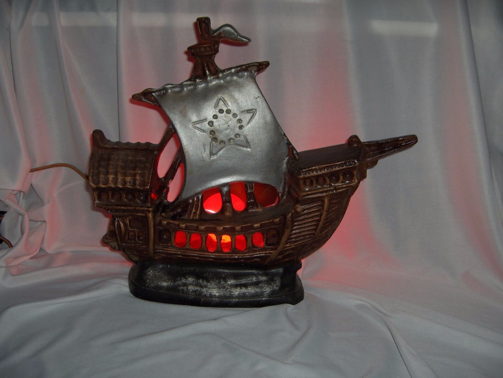 Vintage Table Lamp Spanish Galleon Sailing Ship Chalk-ware Early to Mid 1900's