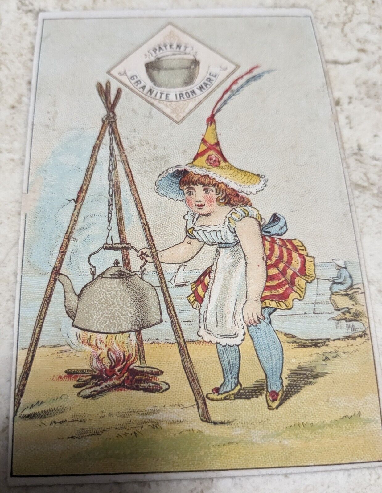 VTG TRADE CARD GRANITE IRONWARE WITCH WITH KETTLE HALLOWEEN GRAND RAPIDS, MICH