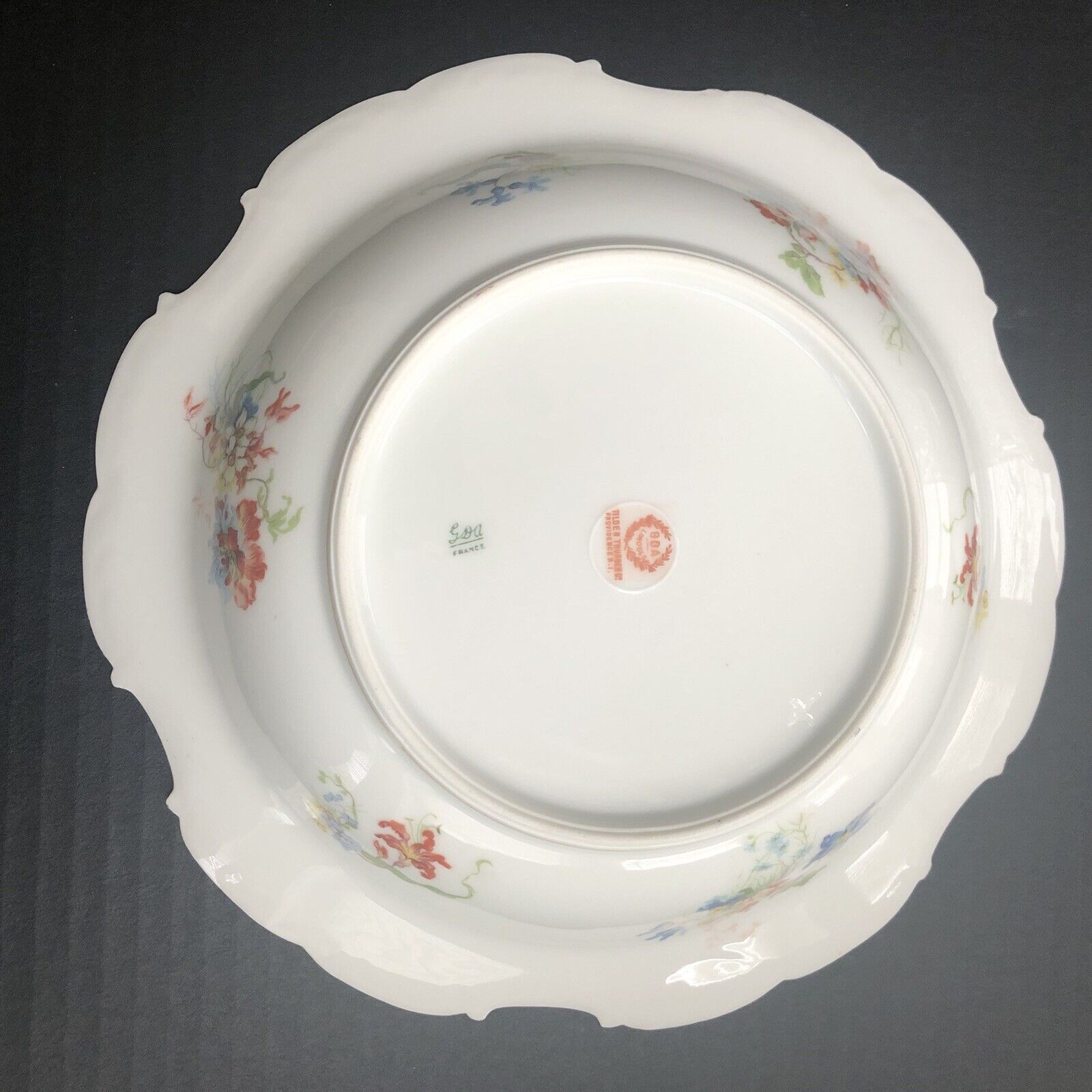 GDA Limoges France 10 1/4" Serving Bowl Floral Embossed w/Gold 1900 HTF