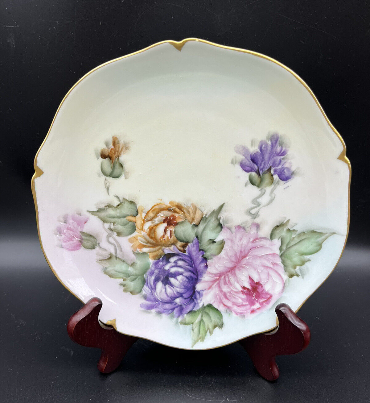 Antique Limoges Guerin 3 Cups & Saucers Dessert Plate Hand Painted  1900-1932