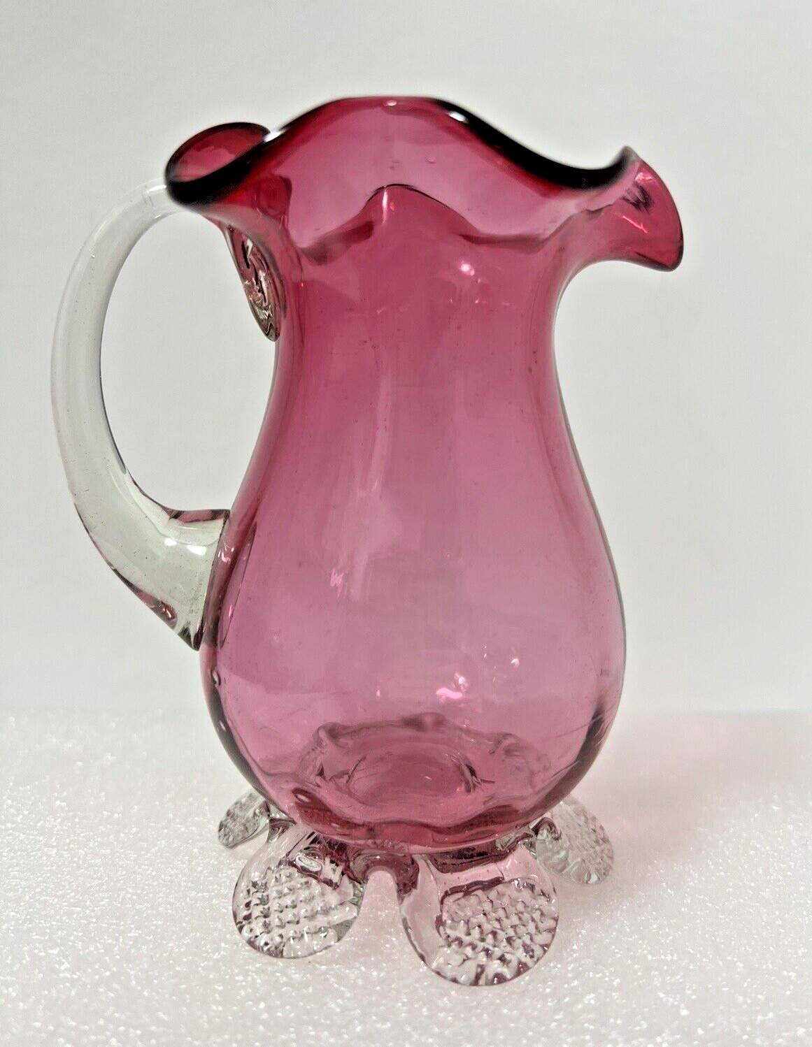Victorian Cranberry Glass ~ Creamer & Sugar Bowl ~ Uranium Handle & Feet 1800's