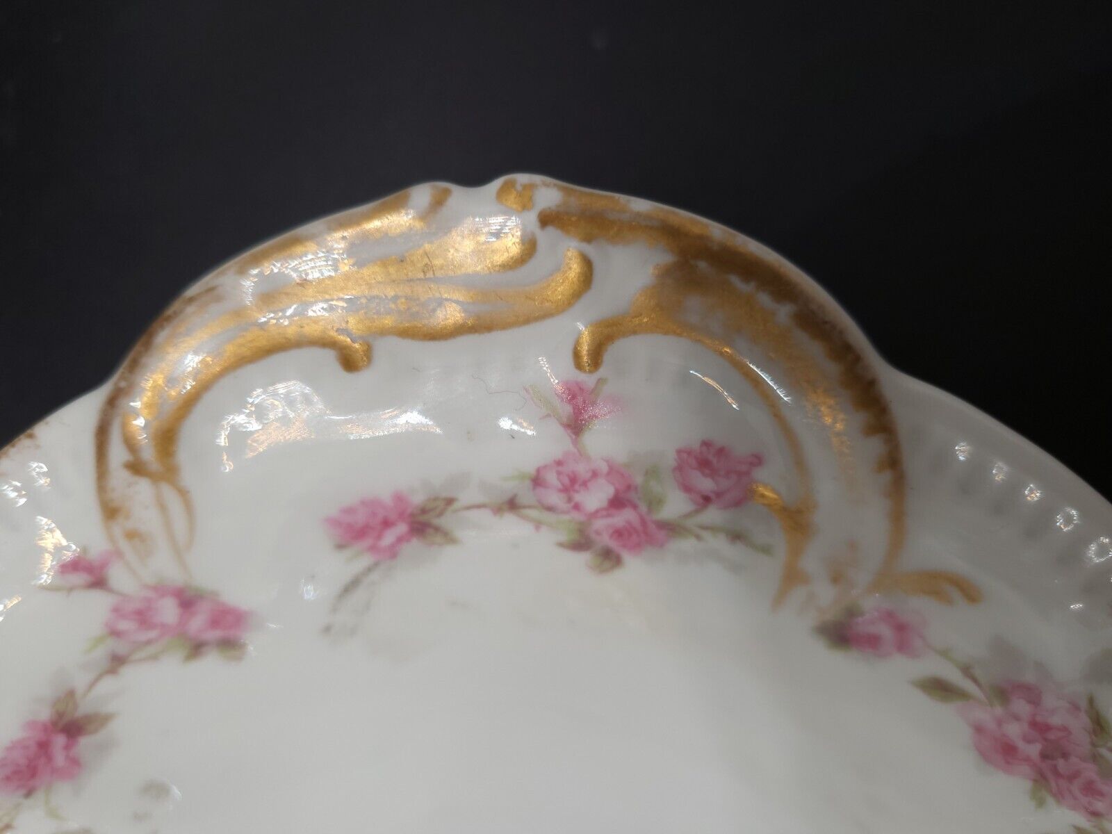 GDA Charles Field Haviland Limoges Oval Vegetable Bowl Pink Roses CHF569