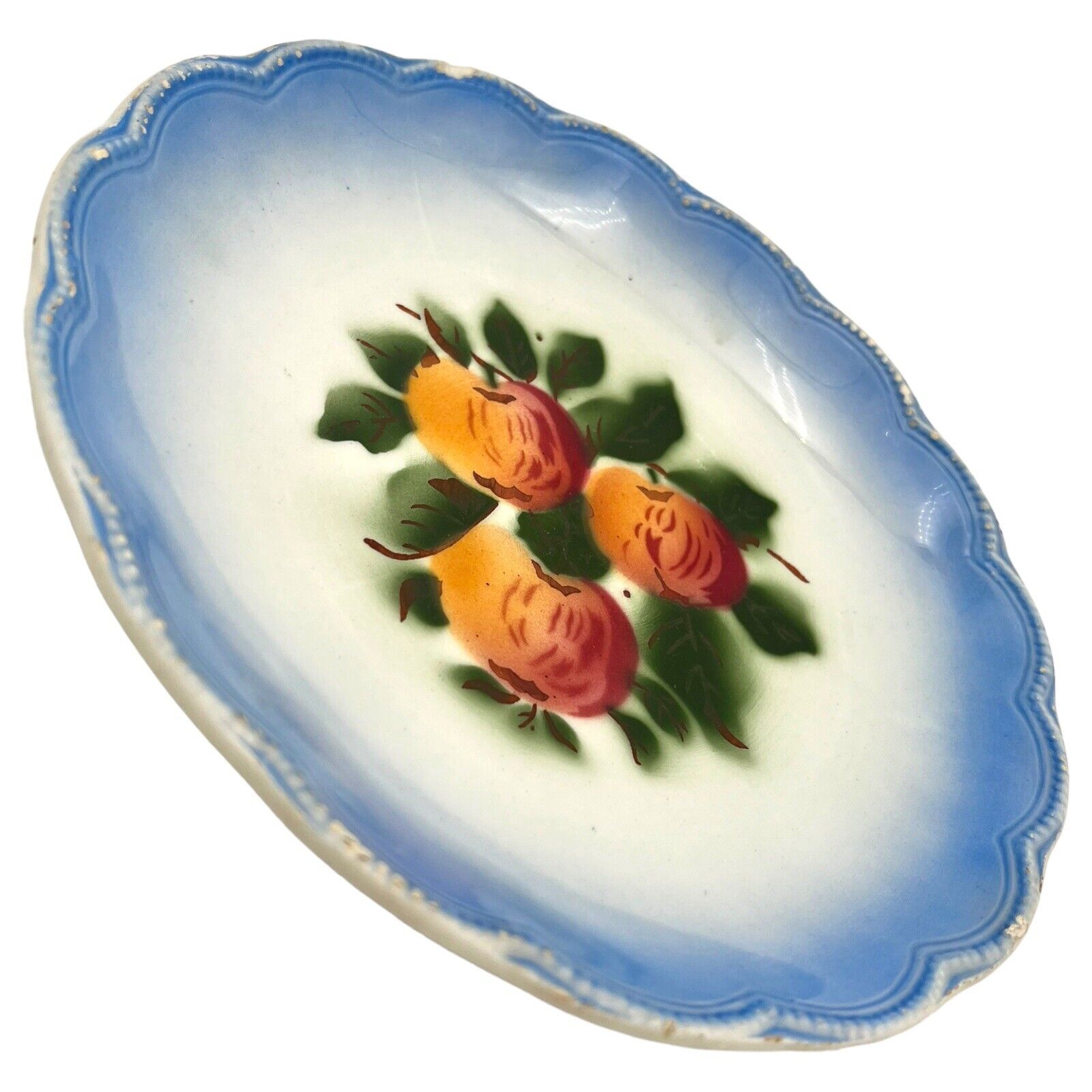 Antique 1900s Made In Germany Decorative Ceramic Plate Airbrushed PEACHES 9”