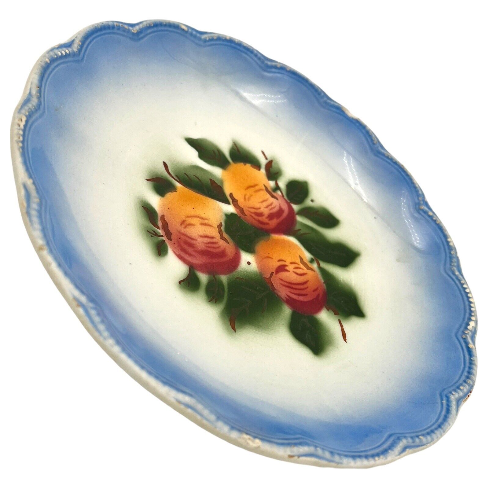 Antique 1900s Made In Germany Decorative Ceramic Plate Airbrushed PEACHES 9”