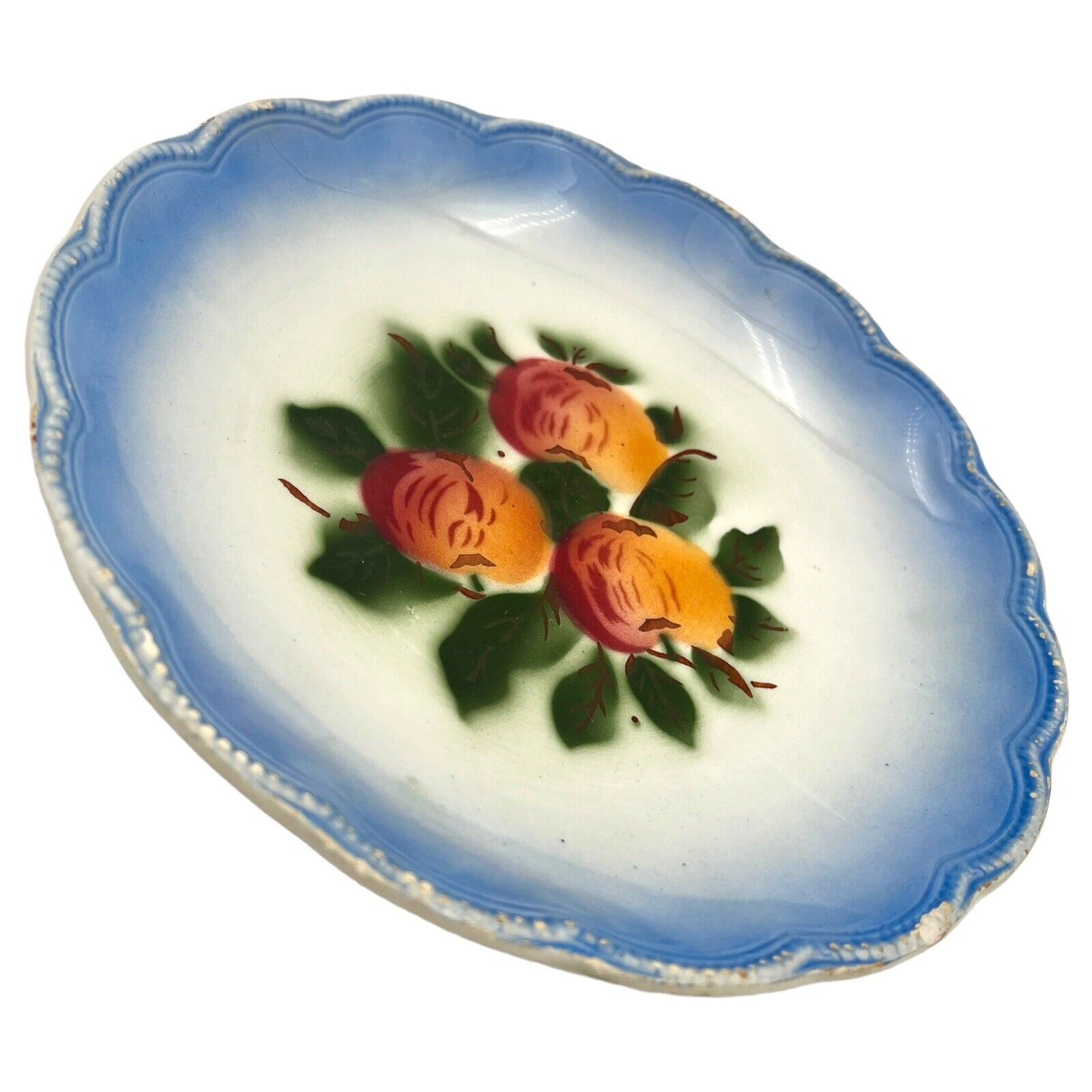 Antique 1900s Made In Germany Decorative Ceramic Plate Airbrushed PEACHES 9”