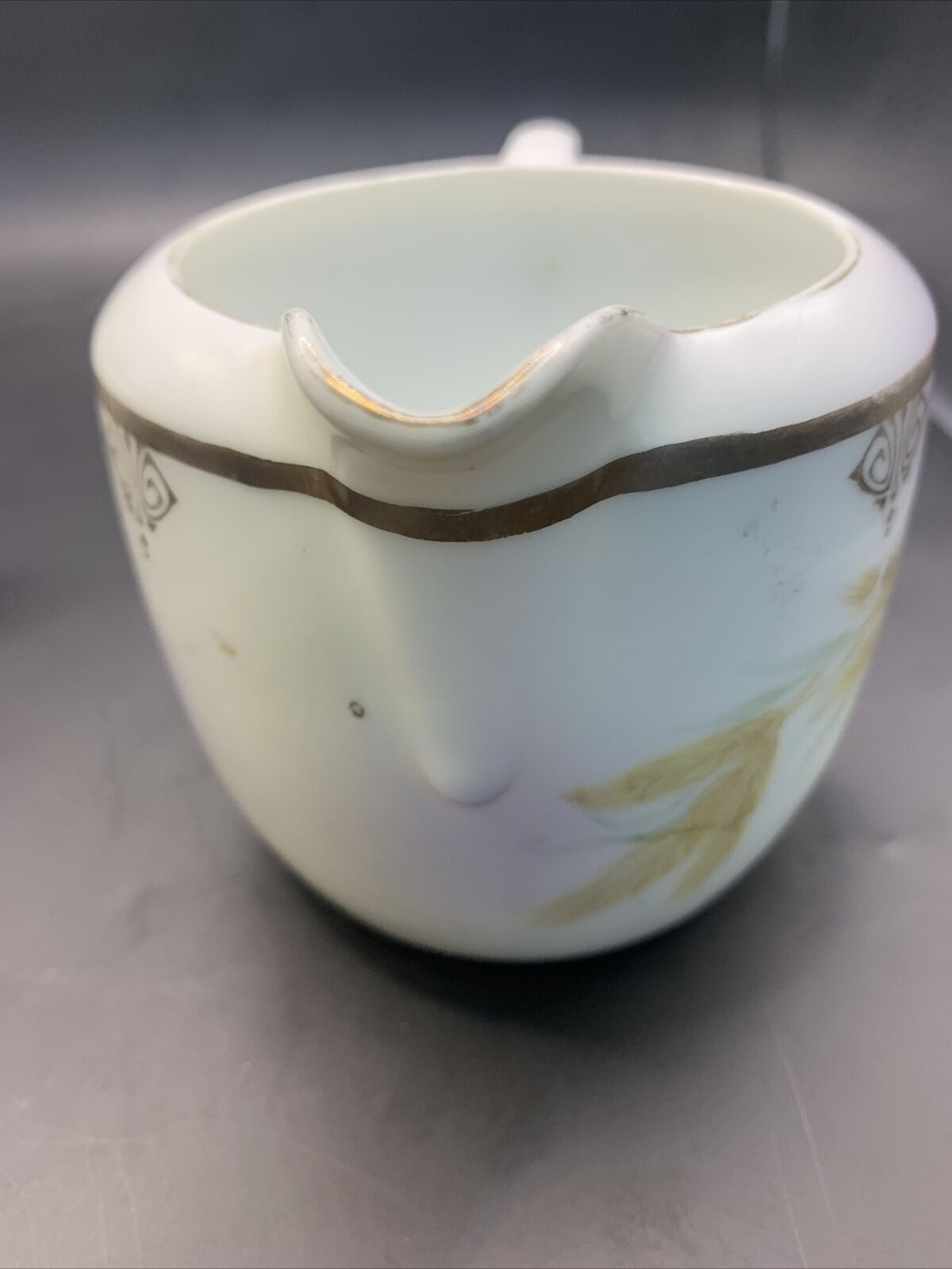 Vintage German  Creamer And Sugar with Lid Gold Trim Wheat & White Flowers