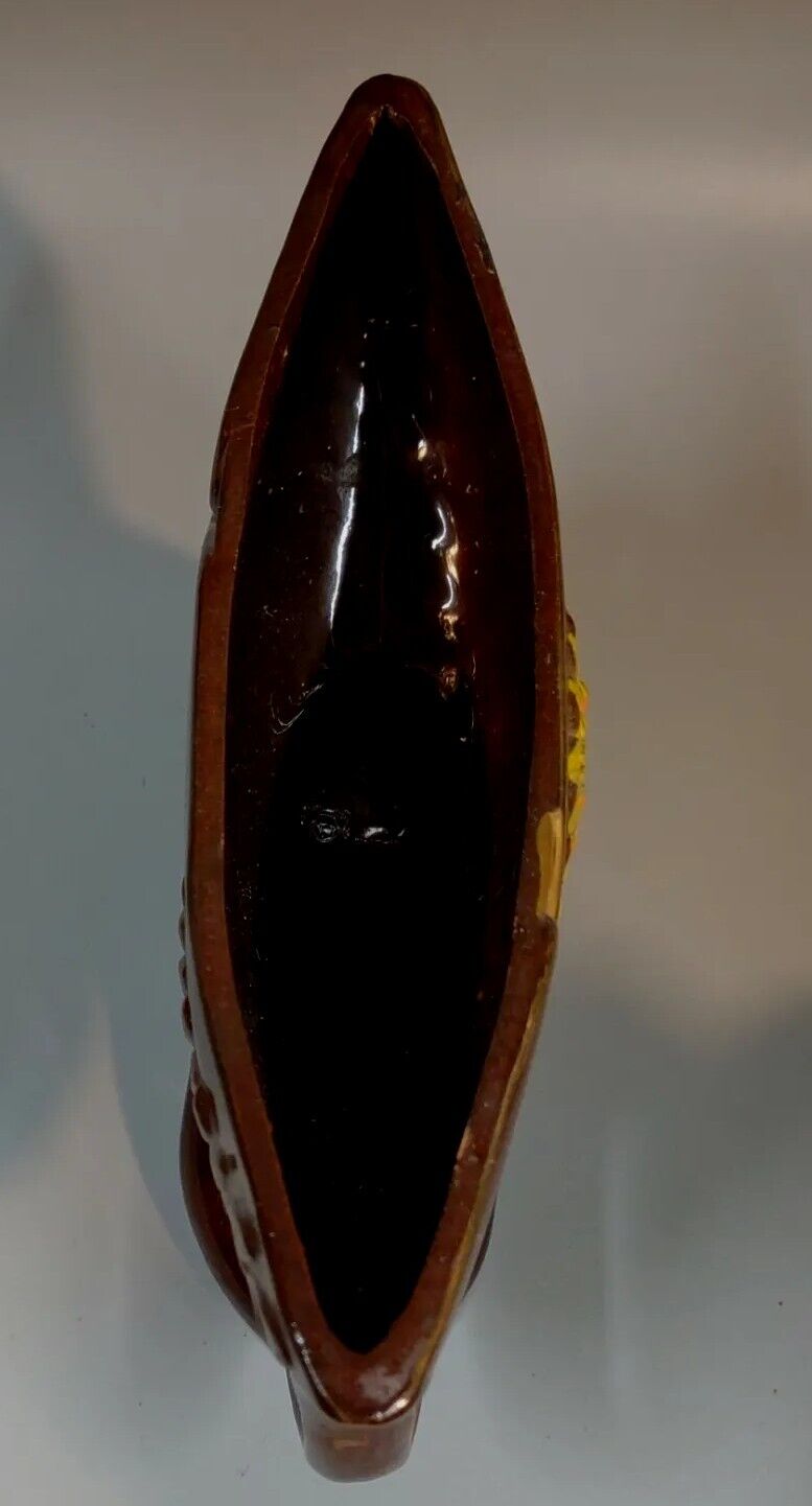 Antique Vase Victorian redware   Art Pottery Brown yellow glaze 8" x 5" C.1910