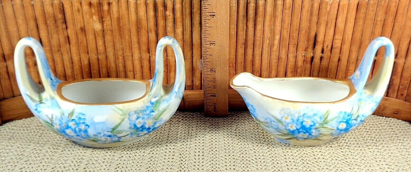 Vintage Oval Creamer and Open Sugar / Blue For-Get-Me-Nots / Rare