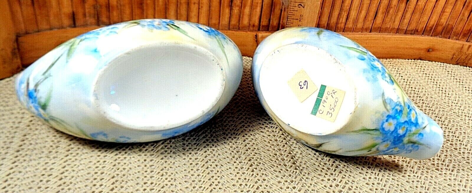 Vintage Oval Creamer and Open Sugar / Blue For-Get-Me-Nots / Rare