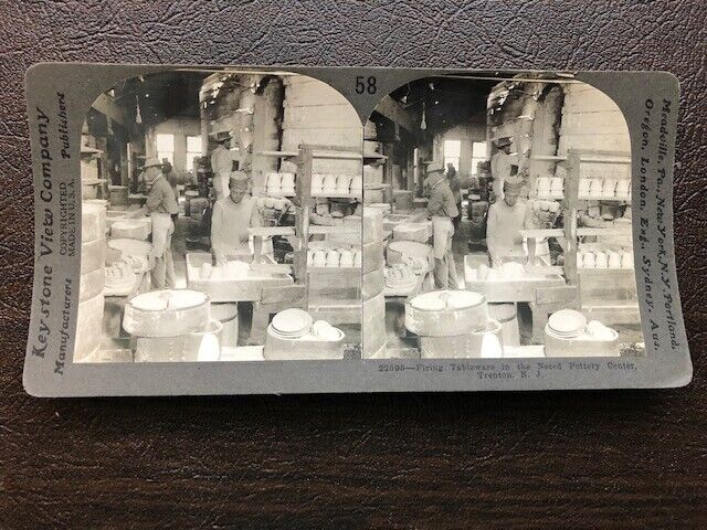 Stereoview Firing Tableware at Trenton New Jersey Potter Center early 1900s