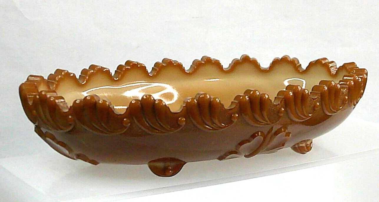 Leaf Bracket, #400, National Glass Co, Chocolate Glass, Oval Bowl, USA, c 1900