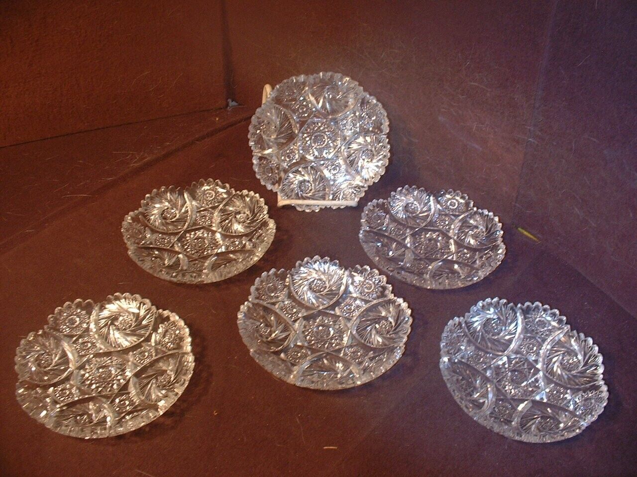 Set of 6 Antique ABP Cut Glass 6" Plates