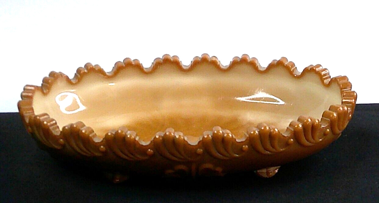 Leaf Bracket, #400, National Glass Co, Chocolate Glass, Oval Bowl, USA, c 1900