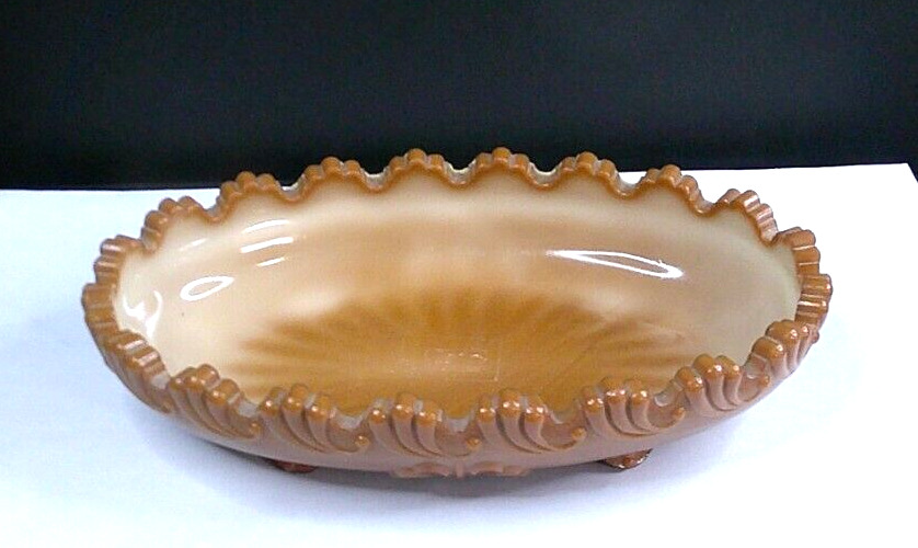 Leaf Bracket, #400, National Glass Co, Chocolate Glass, Oval Bowl, USA, c 1900