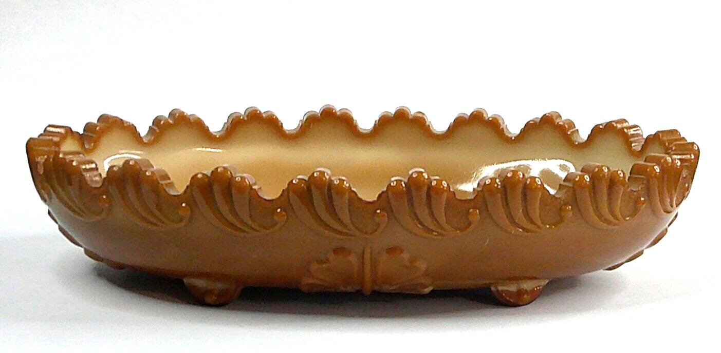 Leaf Bracket, #400, National Glass Co, Chocolate Glass, Oval Bowl, USA, c 1900
