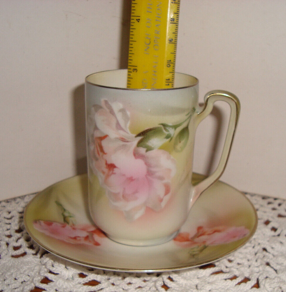 4 Antique 1900a RS Prussia Germany Cup&Saucers Hand Painted Translucent