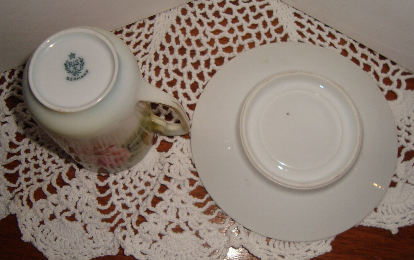 4 Antique 1900a RS Prussia Germany  Cup&Saucers Hand Painted Translucent