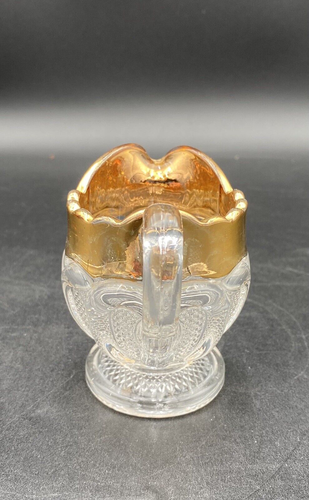 Antique U.S. Glass Co. Glass Creamer, "Texas"/# 15067, Gold Gilt, EAPG, c. 1900