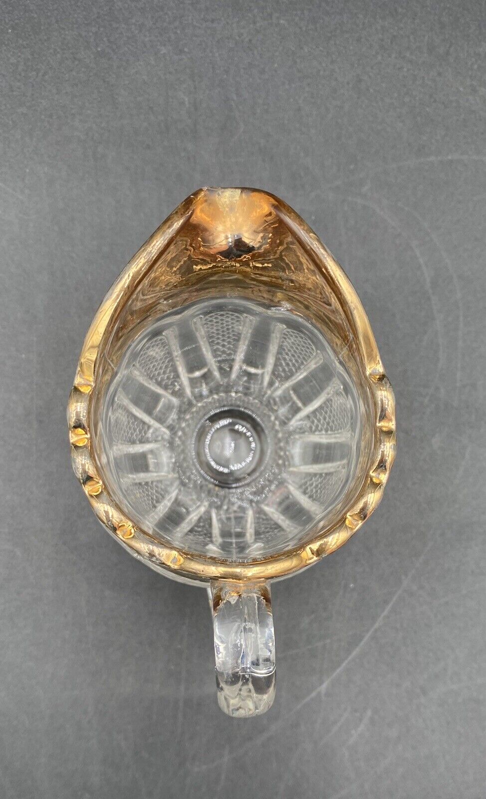 Antique U.S. Glass Co. Glass Creamer, "Texas"/# 15067, Gold Gilt, EAPG, c. 1900