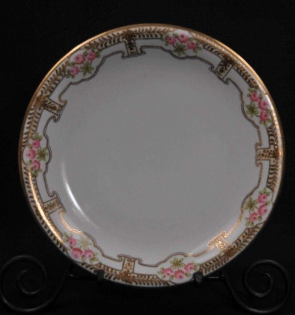 Nippon Era Cake Plate I E & C CO Hand Painted Roses Japan Raised Gold early 1900