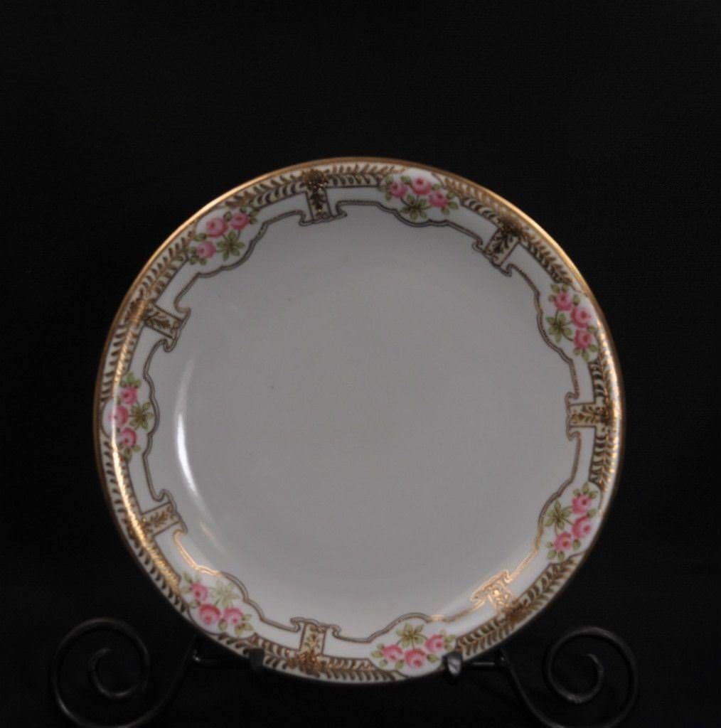 Nippon Era Cake Plate I E & C CO Hand Painted Roses Japan Raised Gold early 1900