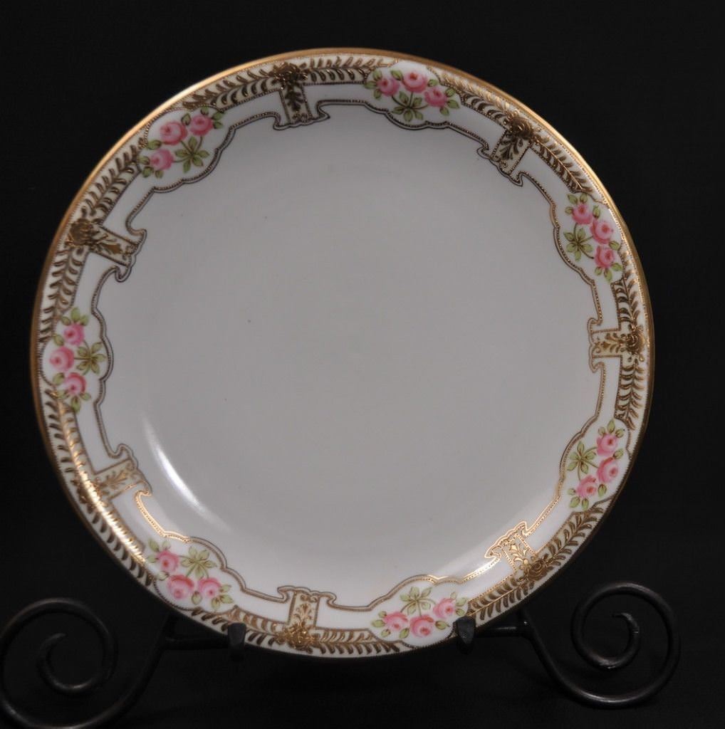 Nippon Era Cake Plate I E & C CO Hand Painted Roses Japan Raised Gold early 1900