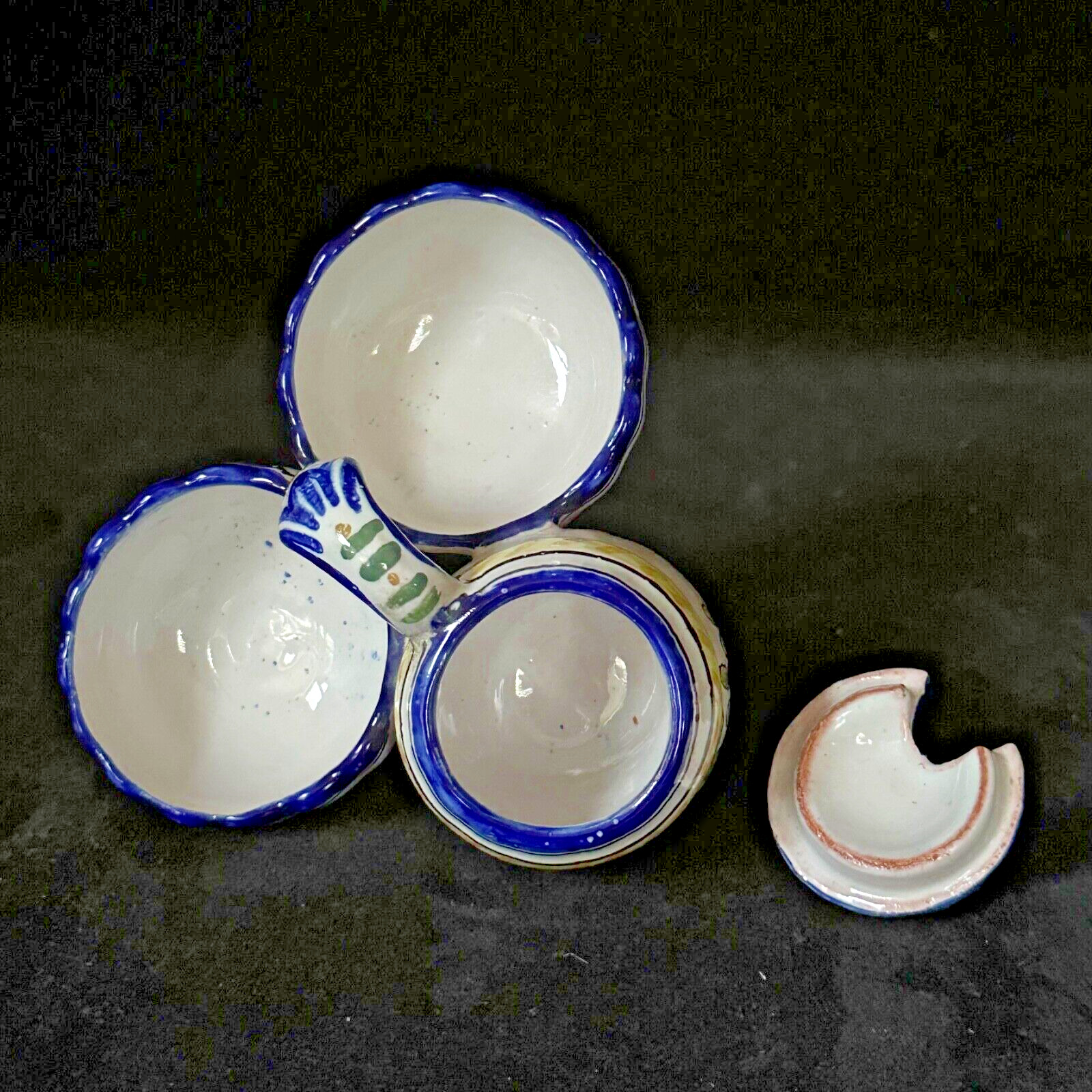 NEVERS Double Salt & Mustard Pot w/ Lid French Faience MONTAGNON Antique c.1910