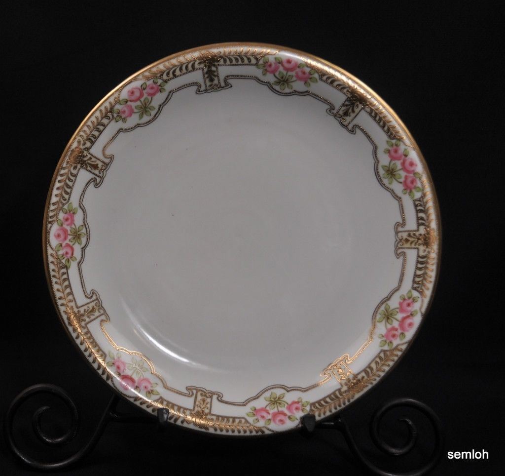 Nippon Era Cake Plate I E & C CO Hand Painted Roses Japan Raised Gold early 1900