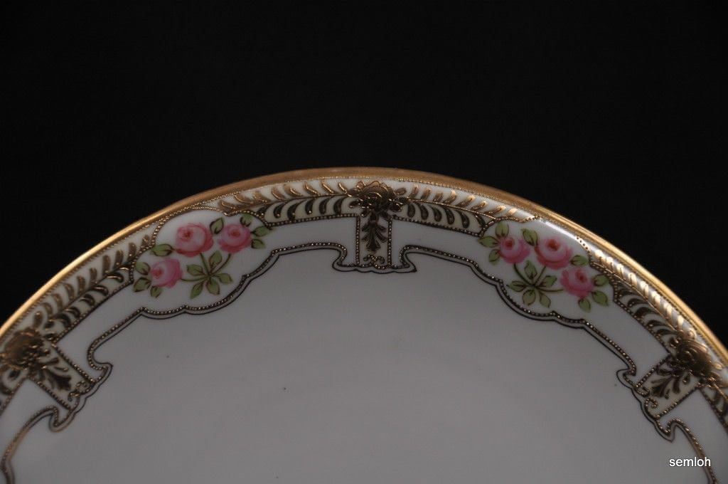 Nippon Era Cake Plate I E & C CO Hand Painted Roses Japan Raised Gold early 1900