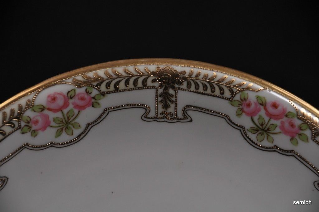 Nippon Era Cake Plate I E & C CO Hand Painted Roses Japan Raised Gold early 1900