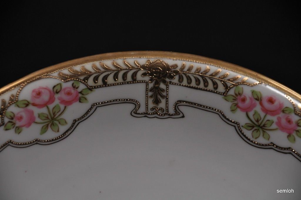 Nippon Era Cake Plate I E & C CO Hand Painted Roses Japan Raised Gold early 1900