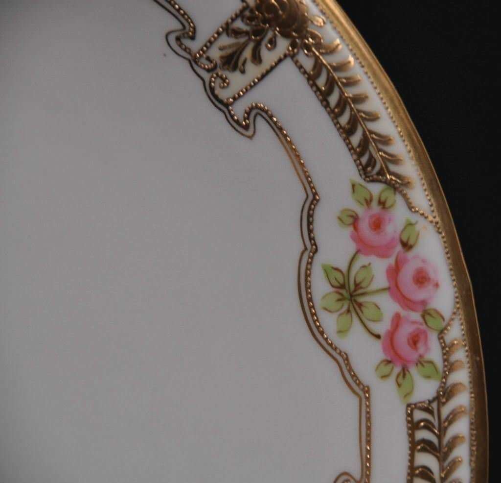 Nippon Era Cake Plate I E & C CO Hand Painted Roses Japan Raised Gold early 1900