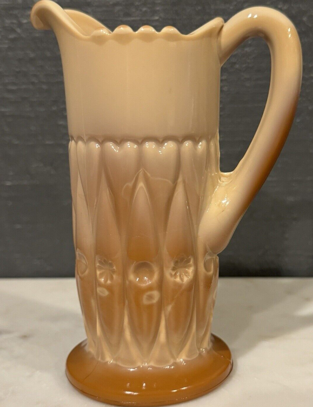 Greentown Chocolate Glass Creamer Shuttle Hearts of Loch Laven Pattern 6" 1800"s