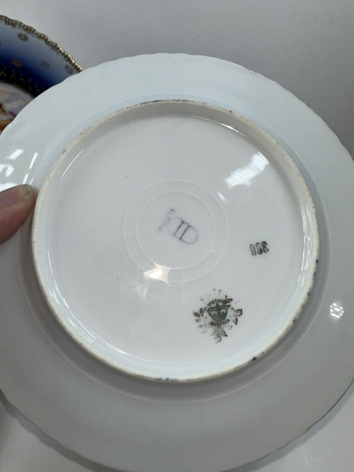 3 Antique 1900s Victoria Austria Gold Gilt Women 7 3/8” Dessert Plates Flow Blue