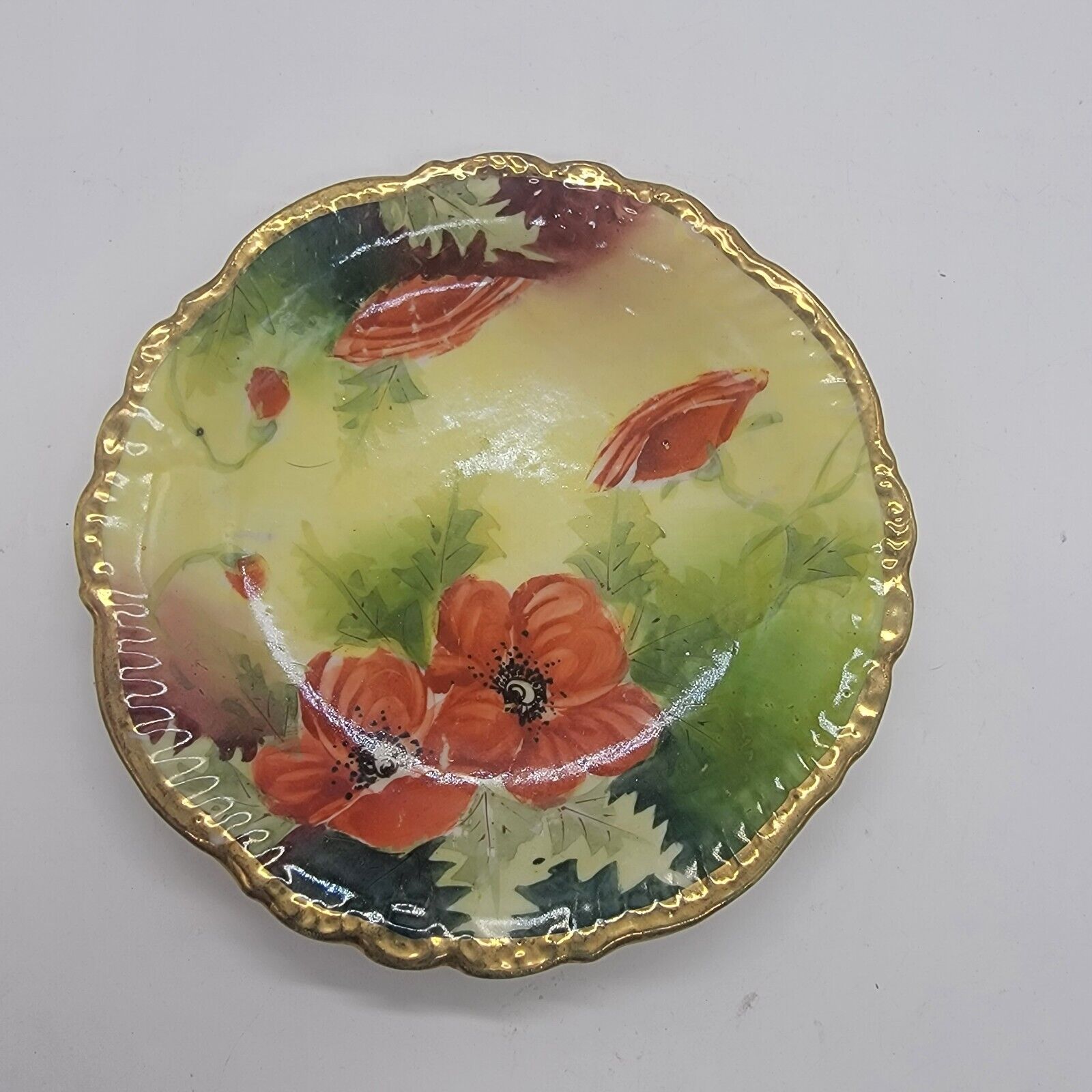 Cake Plate I E & C CO Hand Painted Japan Gold Poppy Florals