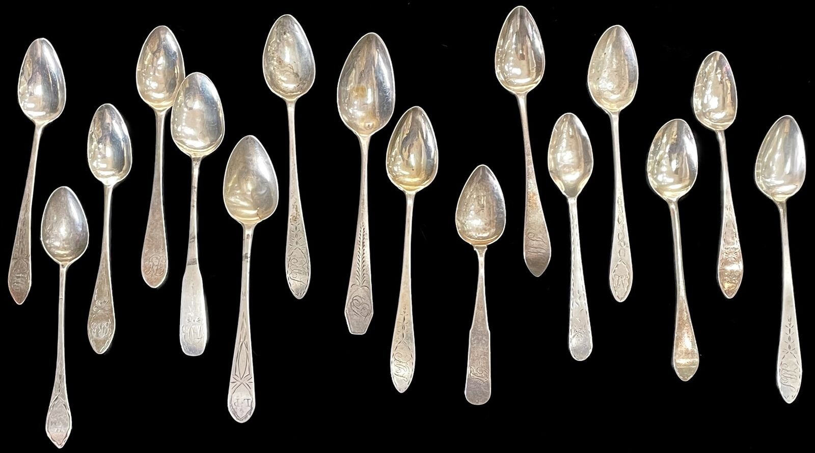 RARE COLONIAL AMERICA (1700's) COIN SILVER SILVERSMITHS (16) SPOON COLLECTION