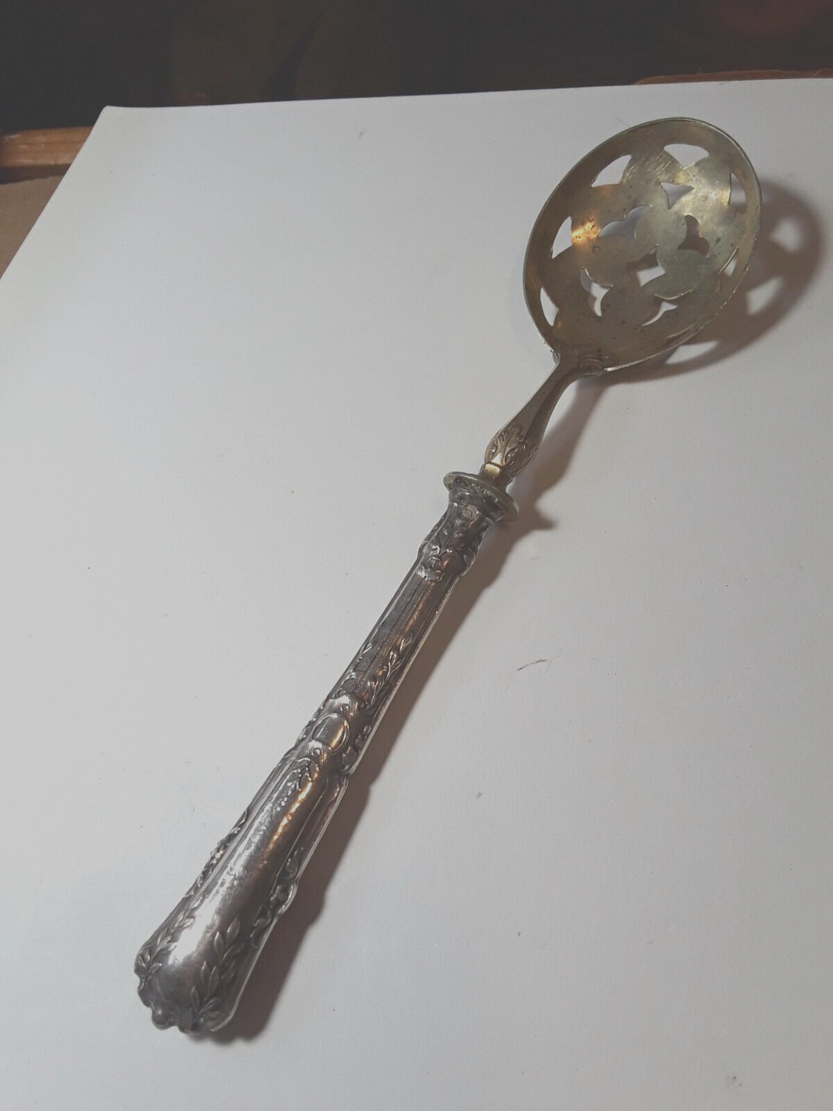 ANTIQUE SILVER/ Vermillion SPOON 1800'S ORNATE SILVER AND GOLD WASH