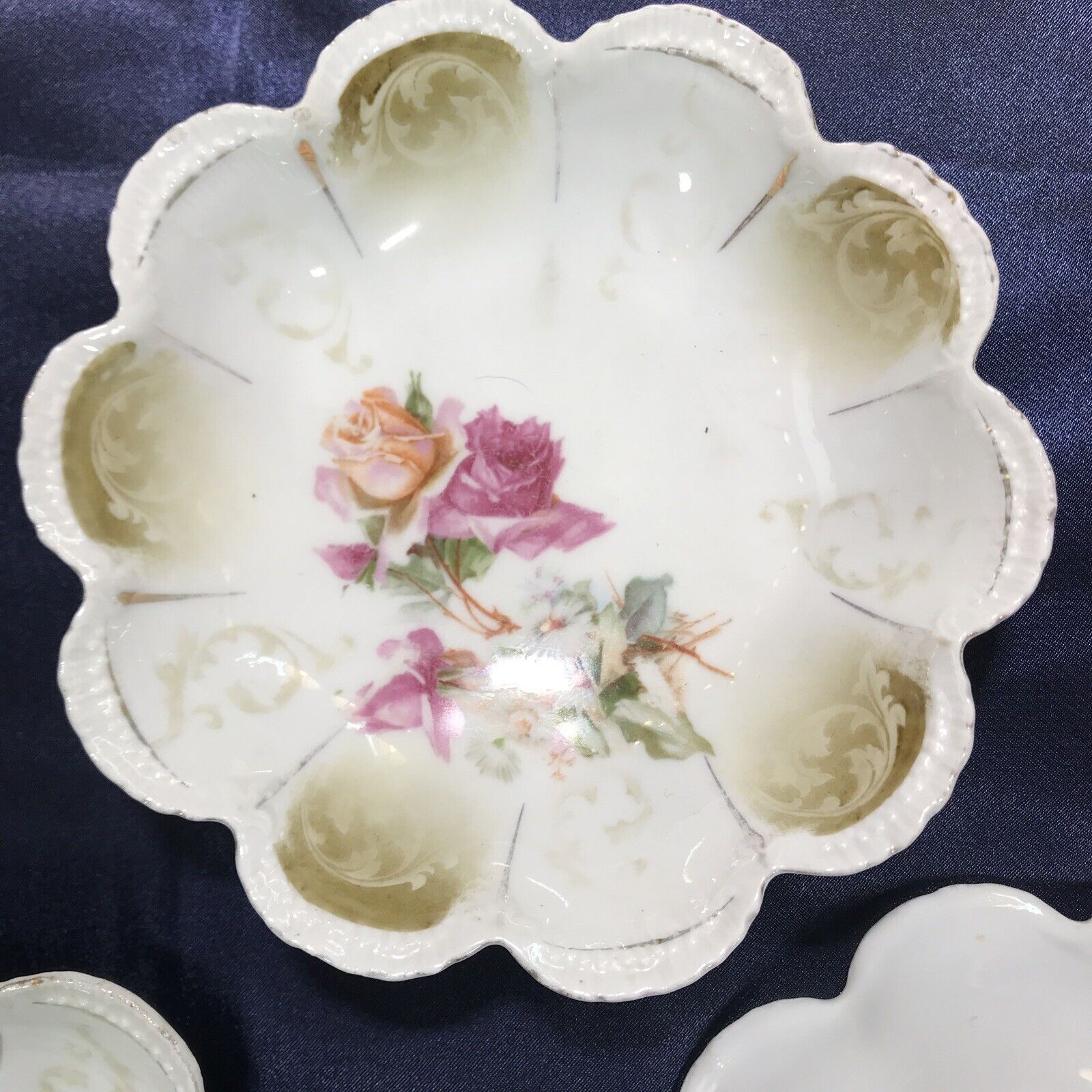 Set of 3 ￼Antique￼￼ RS Prussia Porcelain Saucers￼ Vintage Floral Tableware Dish￼