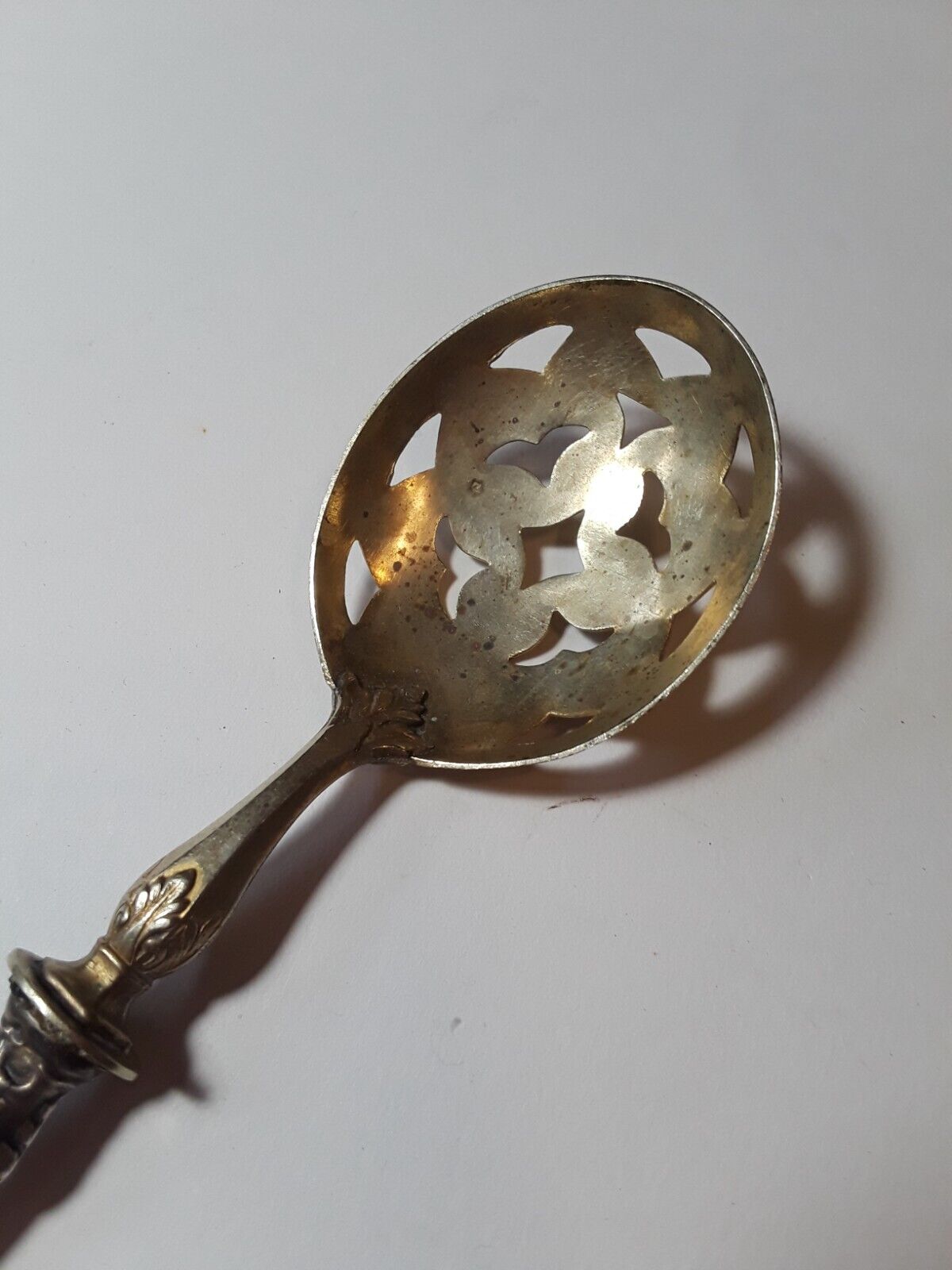 ANTIQUE SILVER/ Vermillion SPOON  1800'S ORNATE SILVER AND GOLD WASH