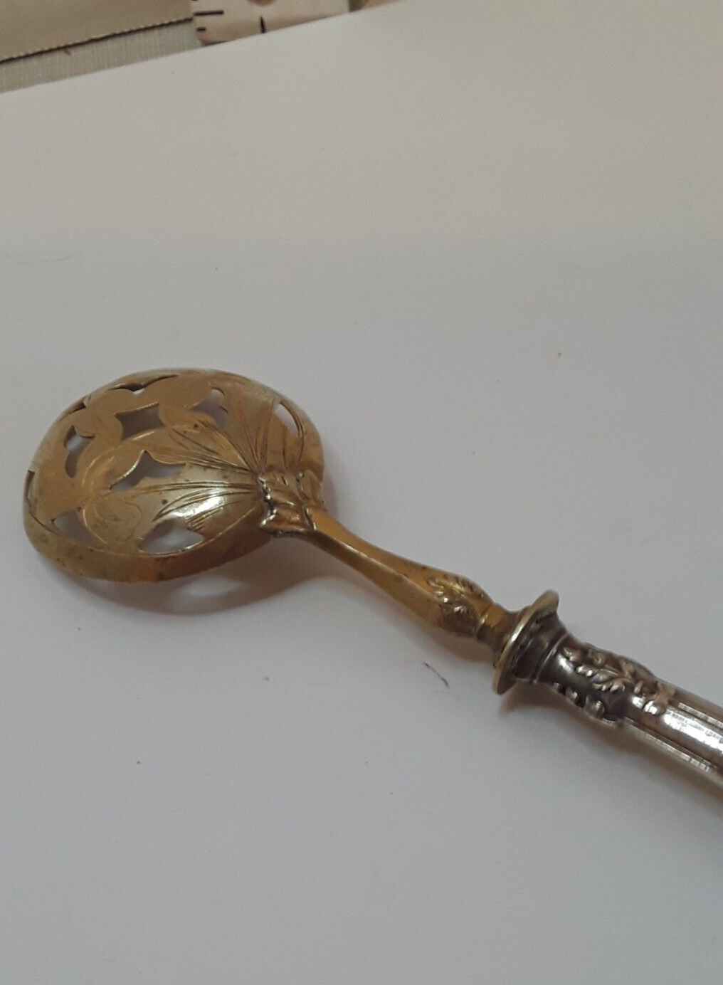 ANTIQUE SILVER/ Vermillion SPOON  1800'S ORNATE SILVER AND GOLD WASH
