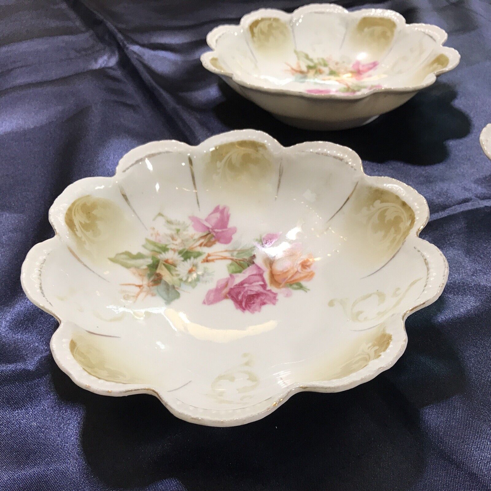 Set of 3 ￼Antique￼￼ RS Prussia Porcelain Saucers￼ Vintage Floral Tableware Dish￼