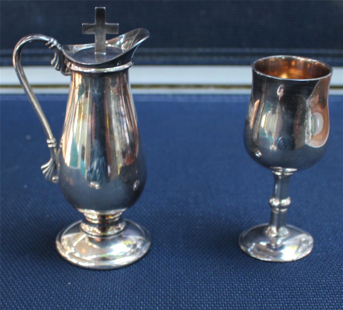 Early 1900s  First Holly Communion Silver Plate Set In Memory of Phebe