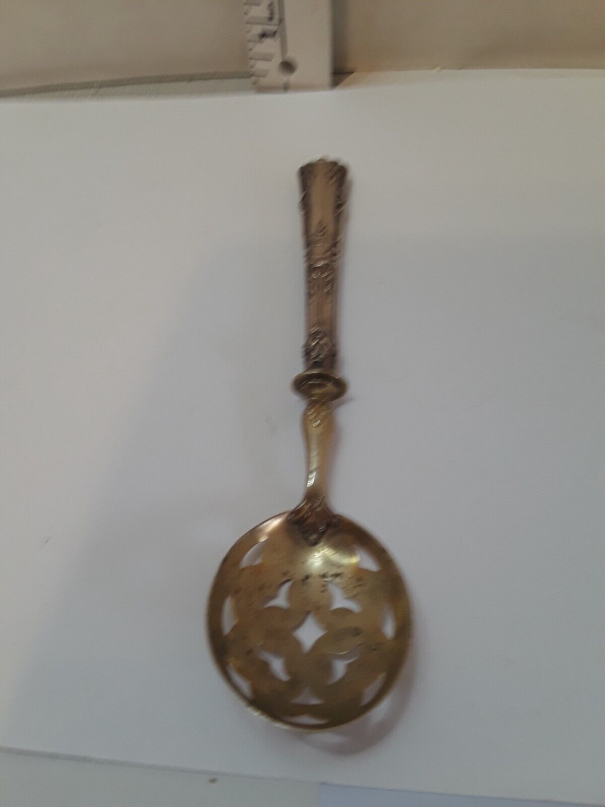 ANTIQUE SILVER/ Vermillion SPOON  1800'S ORNATE SILVER AND GOLD WASH