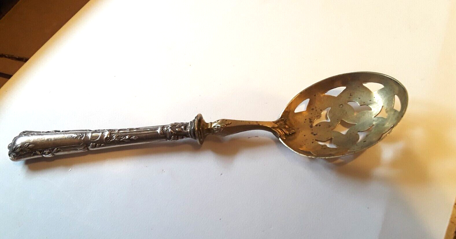 ANTIQUE SILVER/ Vermillion SPOON  1800'S ORNATE SILVER AND GOLD WASH