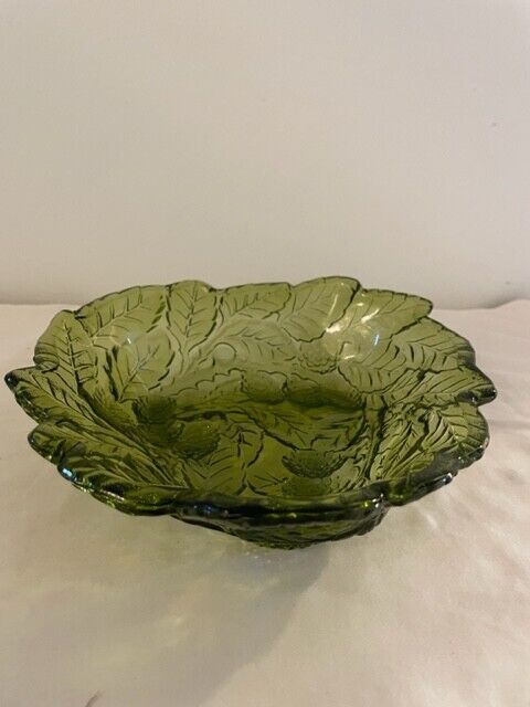 Vintage Indiana Glass  Green Carnival Glass Serving Dish - Anchor Hocking